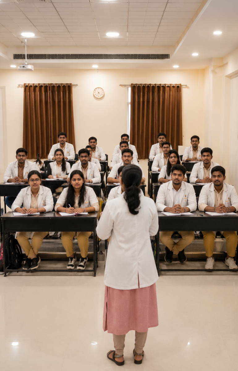 Medical students attending a classroom lecture